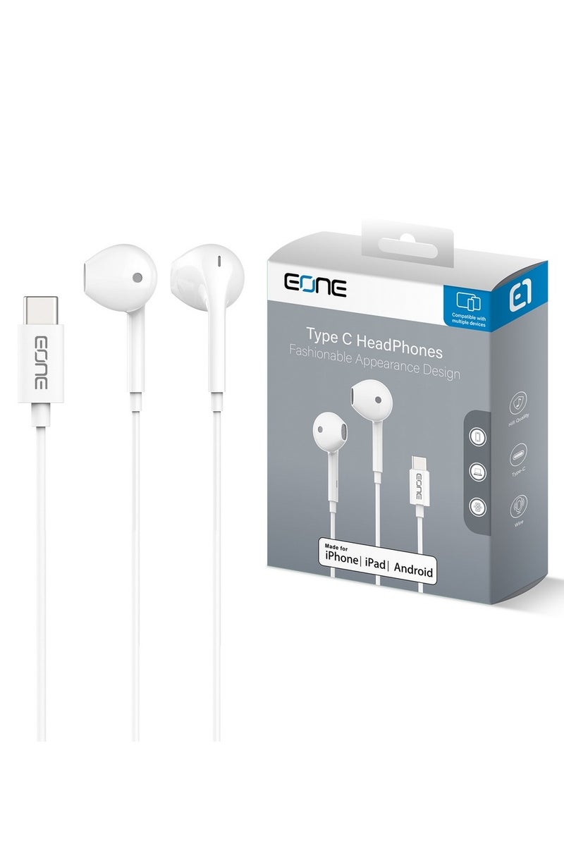 Eone Wired Headphones with Type-C Connector – Apple Certified Enjoy a pure and comfortable audio experience with Apple-certified Type-C earphones, making them the ideal choice for listening to music, taking calls, or following daily content with exceptional sound quality and comfort. - Image 2