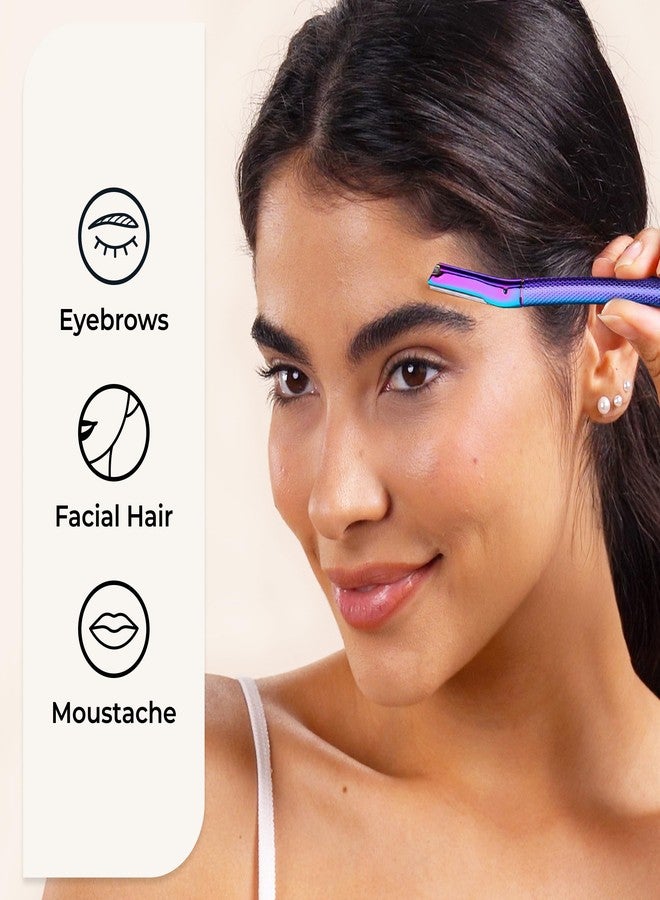 زومتشي ماكينة حلاقة الحواجب، ماكينات حلاقة الوجه للنساء والرجال، أداة تشذيب وتشكيل الحواجب مع غطاء دقيق، ماكينة حلاقة الوجه بست شفرات (قوس قزح) - Image 2