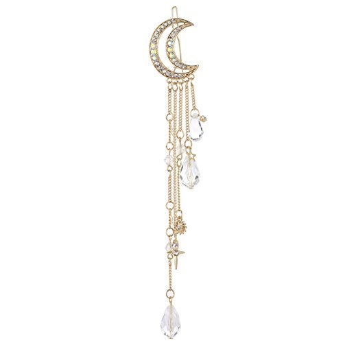 QTMY Moon Rhinestone Tassel with Crystal Beads Charms Hair Clip Pin Hair Chain Jewelry Hair Accessories (Gold) - Image 5