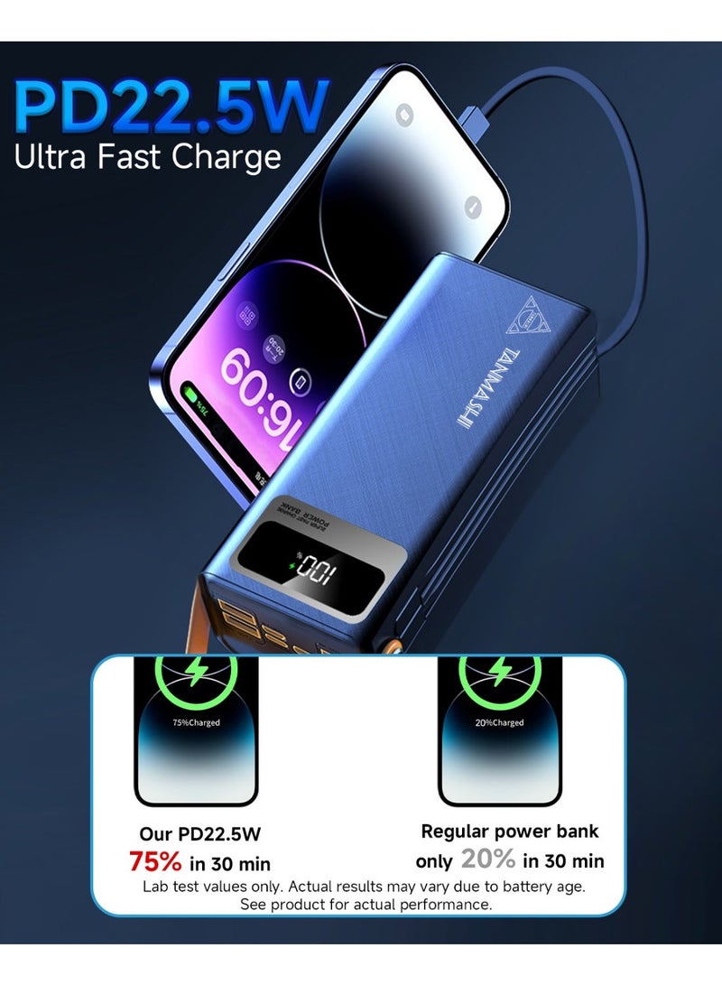 TANMASHI 30000mAh Power Bank PD 22.5W Powerbank Fast Charging, Power Bank for iPhone with 2 Built-in Cables, Apple Power Bank Large Capacity, Portable Power Bank 30000mah Size Efficiency, Black - Image 2