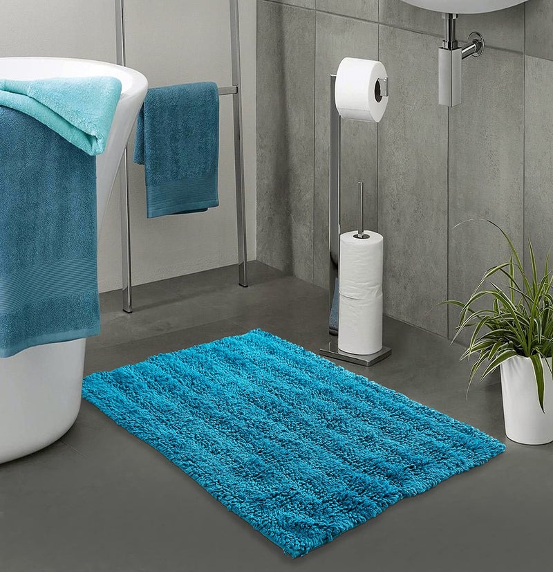 SASHAA WORLD Super Absorbent Non Slip BathMat | Bathmat for Living Room, Bathroom, Kitchen, Bedroom, Indoor & Outdoor | Blue Bathmat | 40 x 60 cm, Pack of 1 - Image 1