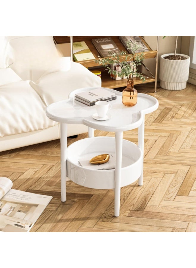 DubaiGallery Small table modern corner table two-tier bedside table Nordic oval table living room with storage shelves small coffee table side cabinet - Image 1