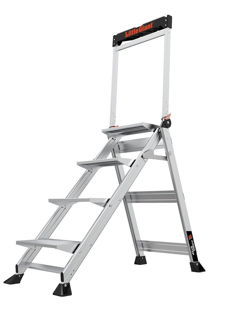 ليتل جايانت سلالم عملاقة صغيرة، درجة جامبو، 4 درجات، 3 أقدام، مقعد درجة، ألومنيوم، نوع 1AA، تصنيف وزن 375 رطل، (11904)، رمادي - Image 1