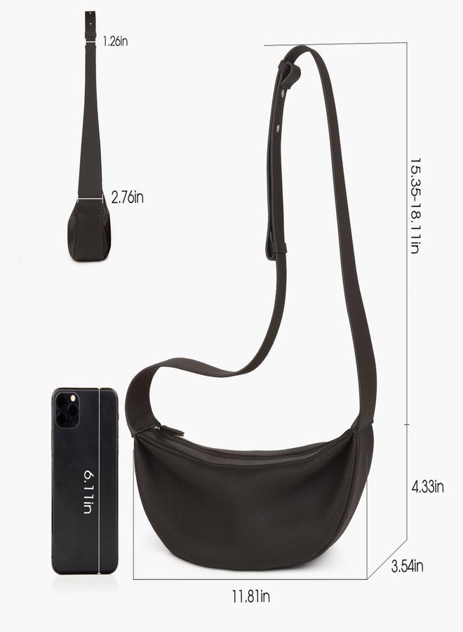 DONNAIN Genuine Leather Sling Bags Crossbody Women, Minimalist Style Casual Chest Bags with Wide Strap, New Coffee, 11.8 x 4.34 x 3.54 inches - Image 2