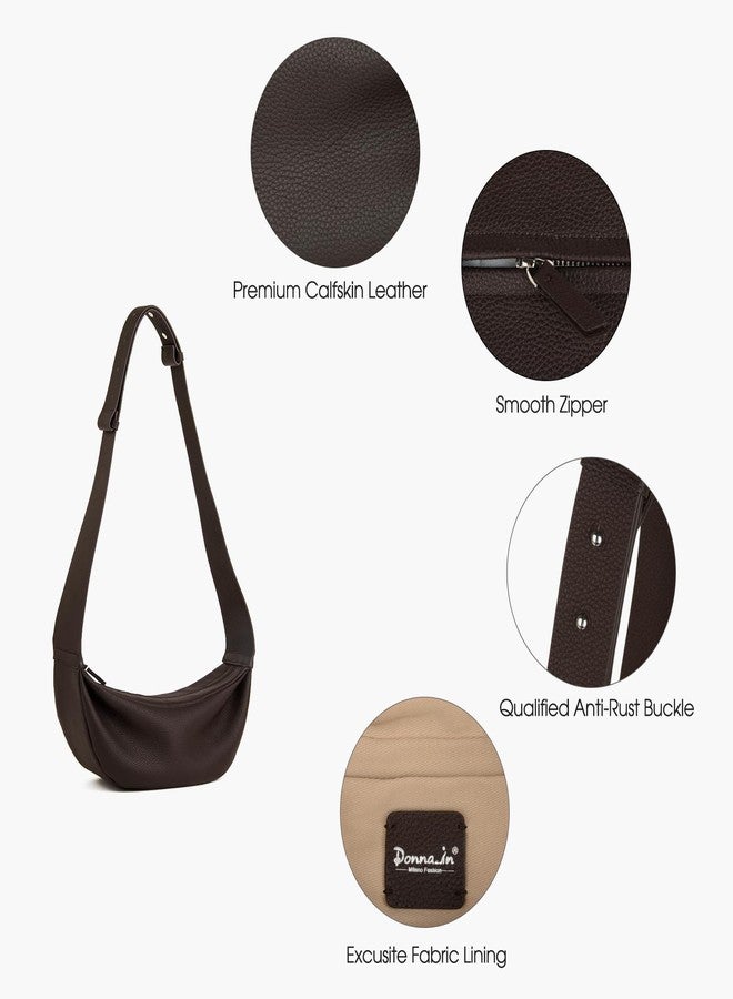 DONNAIN Genuine Leather Sling Bags Crossbody Women, Minimalist Style Casual Chest Bags with Wide Strap, New Coffee, 11.8 x 4.34 x 3.54 inches - Image 4