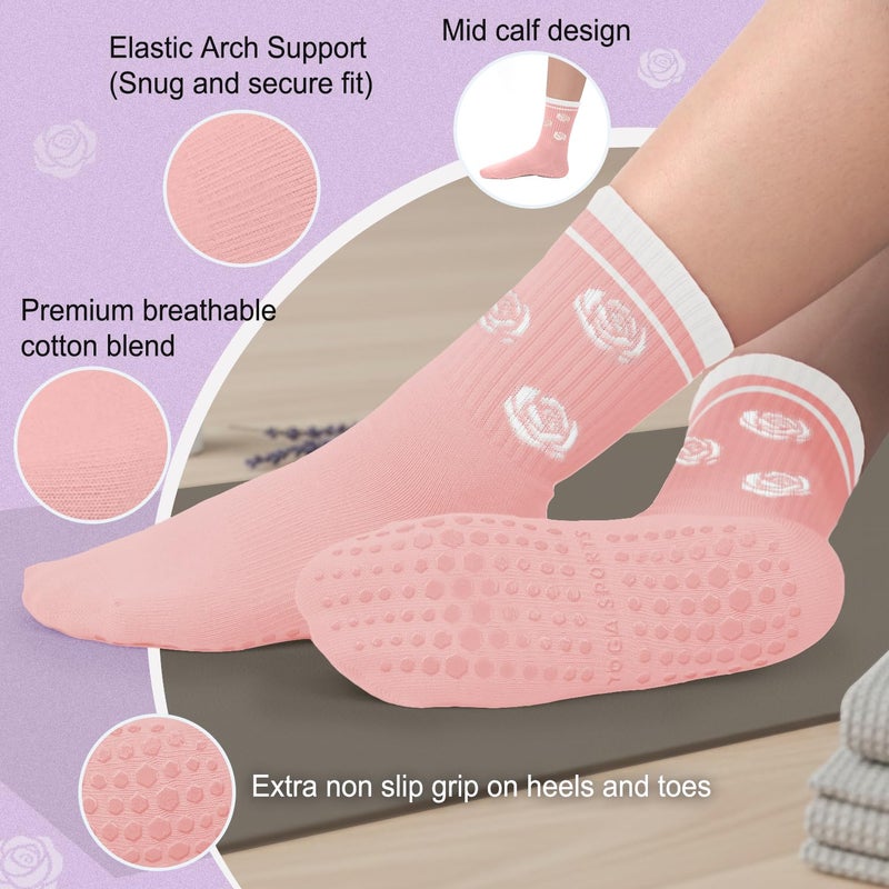 BLONGW Pilates Socks for Women, Non Slip Grip Socks for Yoga, Barre, Hospital, Grippy Socks Womens Gifts Home Workout Dance Ballet Gym Outfits Cute Pink Sticky Barefoot Slipper Non Skid Socks - Image 5