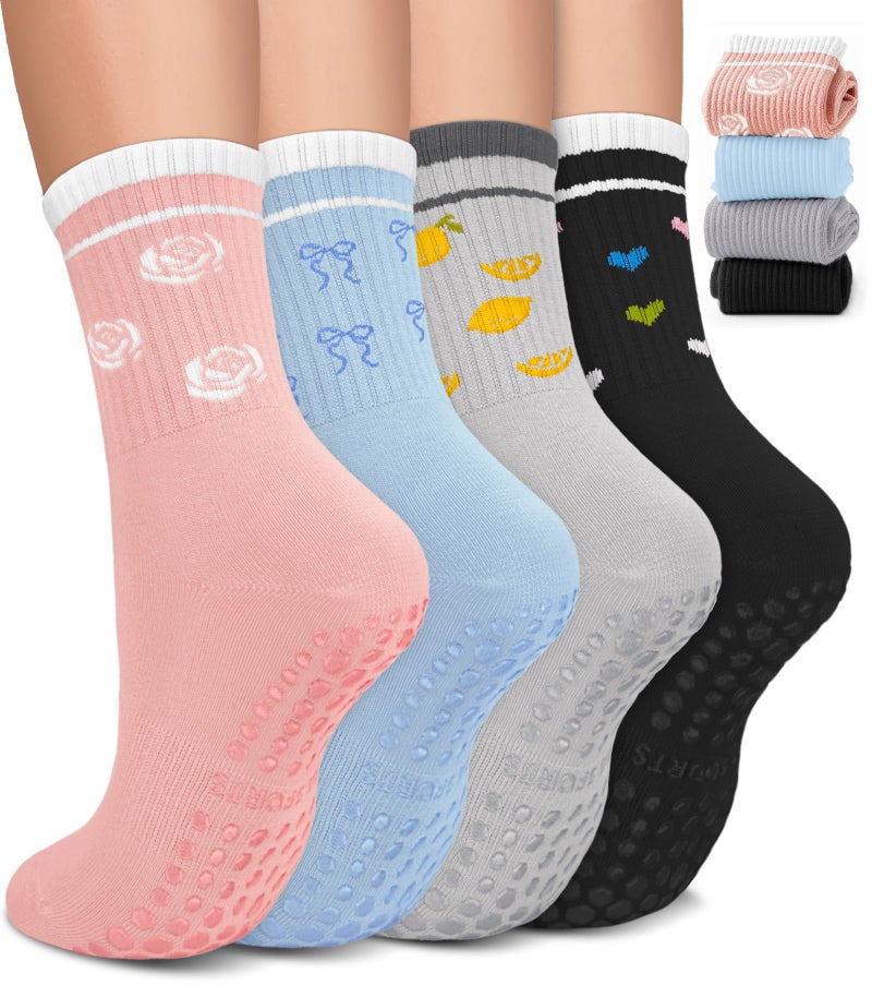 BLONGW Pilates Socks for Women, Non Slip Grip Socks for Yoga, Barre, Hospital, Grippy Socks Womens Gifts Home Workout Dance Ballet Gym Outfits Cute Pink Sticky Barefoot Slipper Non Skid Socks - Image 1