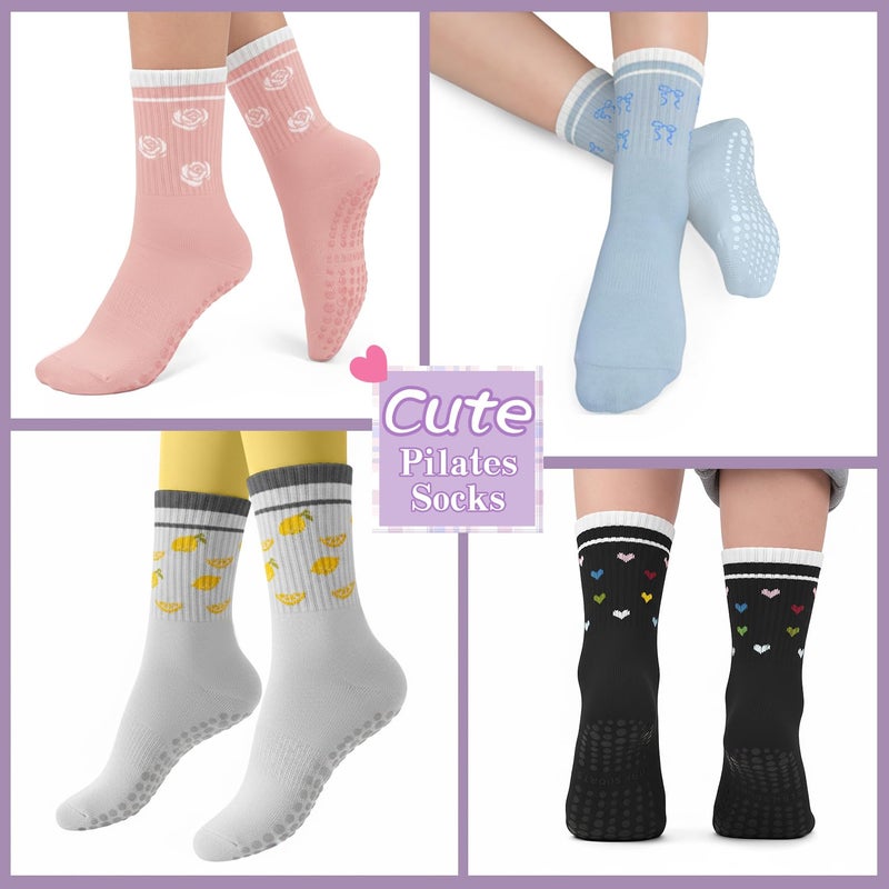 BLONGW Pilates Socks for Women, Non Slip Grip Socks for Yoga, Barre, Hospital, Grippy Socks Womens Gifts Home Workout Dance Ballet Gym Outfits Cute Pink Sticky Barefoot Slipper Non Skid Socks - Image 2