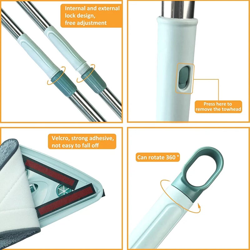 Calyrex Extendable Triangle Mop Retractable Cleaning Mop 1475cm 360 Degree Rotating Floors Wall Cleaning Mop Dust Mop with Telescopic Handle and 4pcs Reusable Mop Heads - Image 4