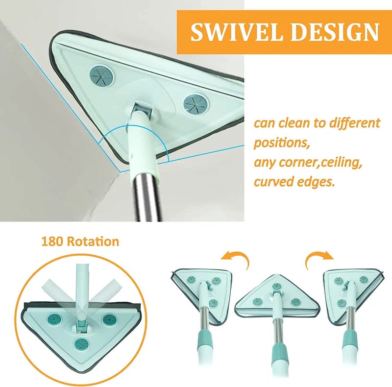 Calyrex Extendable Triangle Mop Retractable Cleaning Mop 1475cm 360 Degree Rotating Floors Wall Cleaning Mop Dust Mop with Telescopic Handle and 4pcs Reusable Mop Heads - Image 3