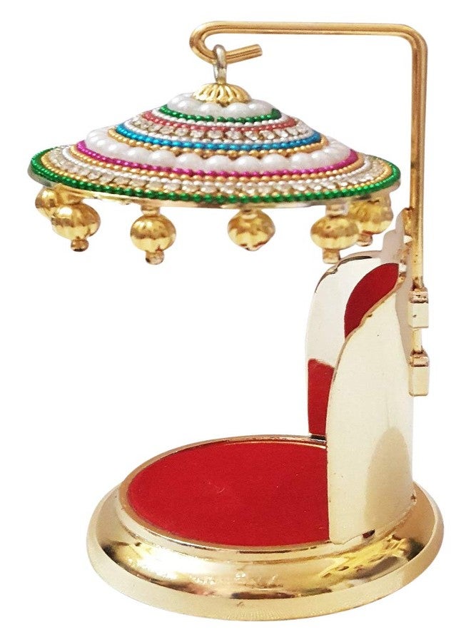 ONOTIC Diamond Studded Metal Umbrella Chatra for God Idol for Car Dash Board Office Desk Gift Item Round - Image 2