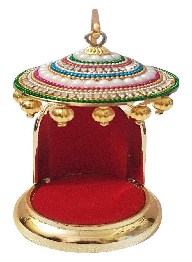 ONOTIC Diamond Studded Metal Umbrella Chatra for God Idol for Car Dash Board Office Desk Gift Item Round - Image 1
