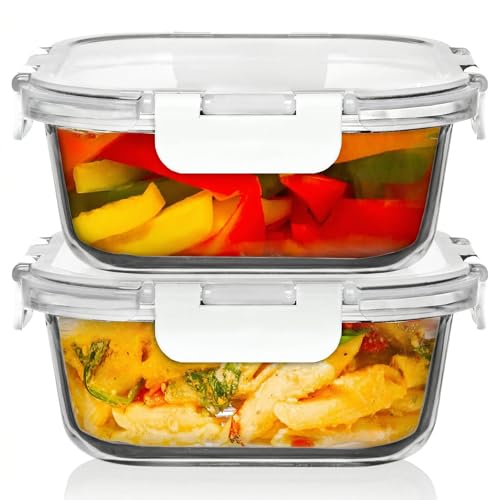 Razab 2 PC 1200ML / 41 Oz Glass Food Storage Containers with Lids - Airtight & Leakproof - Microwave/Oven/Freezer Safe - BPA Free - Ideal for Meal Prep, Storing Leftover & Lunch - Image 1