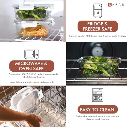 Razab 2 PC 1200ML / 41 Oz Glass Food Storage Containers with Lids - Airtight & Leakproof - Microwave/Oven/Freezer Safe - BPA Free - Ideal for Meal Prep, Storing Leftover & Lunch - Image 5