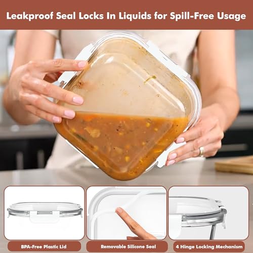 Razab 2 PC 1200ML / 41 Oz Glass Food Storage Containers with Lids - Airtight & Leakproof - Microwave/Oven/Freezer Safe - BPA Free - Ideal for Meal Prep, Storing Leftover & Lunch - Image 3