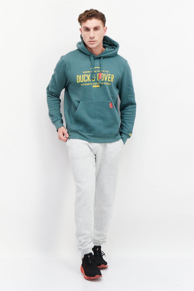 DUCK AND COVER Men Hooded Brand Logo Sweatshirt, Green - Image 2