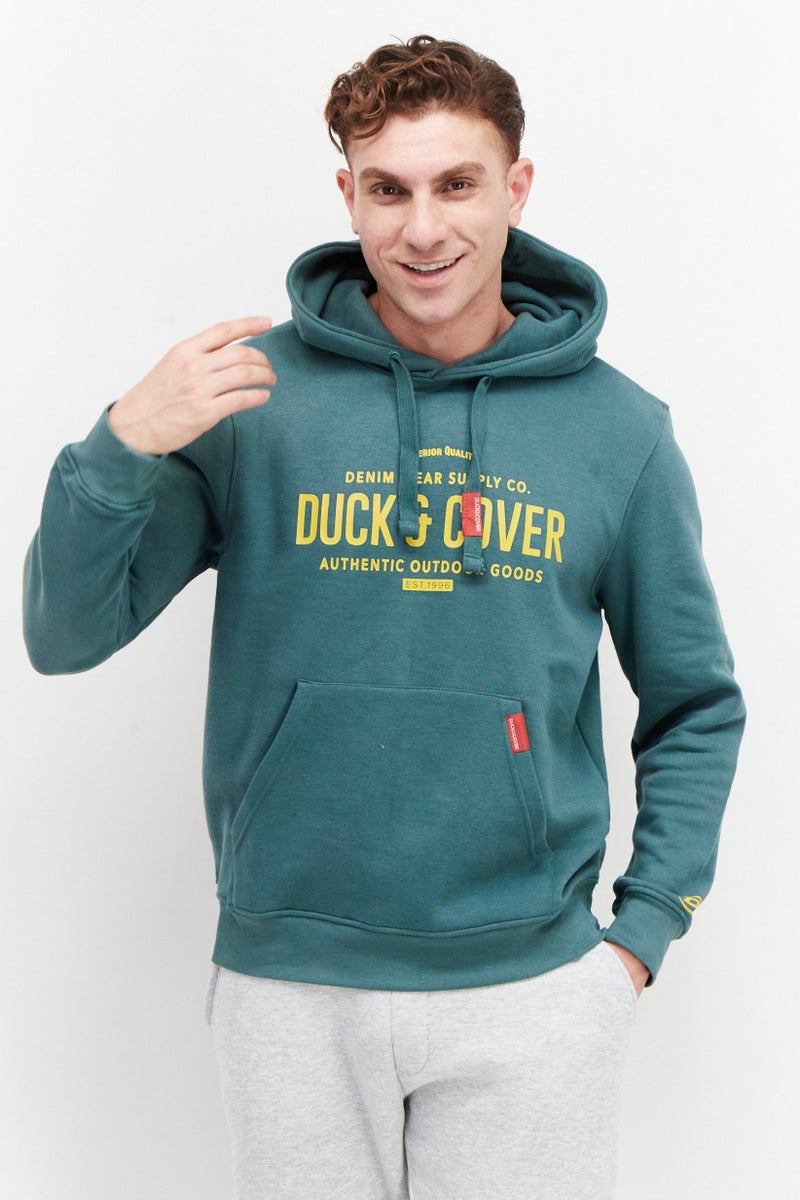 DUCK AND COVER Men Hooded Brand Logo Sweatshirt, Green - Image 1