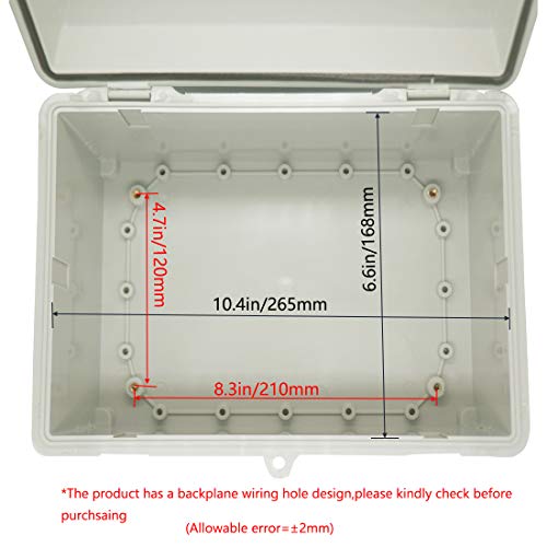 Zulkit Junction Box ABS Plastic Dustproof Waterproof IP65 Electrical Boxes Hinged Shell Outdoor Universal Project Enclosure with 2 Cable Glands 11.42 x 7.48 x 5.51 Inch (290x190x140mm) - Image 5