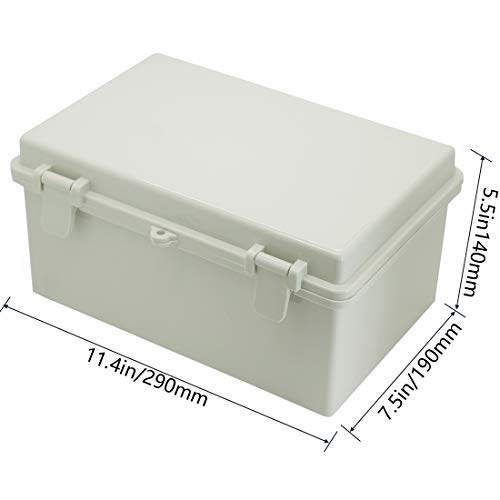 Zulkit Junction Box ABS Plastic Dustproof Waterproof IP65 Electrical Boxes Hinged Shell Outdoor Universal Project Enclosure with 2 Cable Glands 11.42 x 7.48 x 5.51 Inch (290x190x140mm) - Image 2