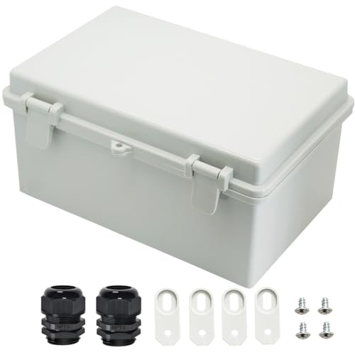 Zulkit Junction Box ABS Plastic Dustproof Waterproof IP65 Electrical Boxes Hinged Shell Outdoor Universal Project Enclosure with 2 Cable Glands 11.42 x 7.48 x 5.51 Inch (290x190x140mm) - Image 1
