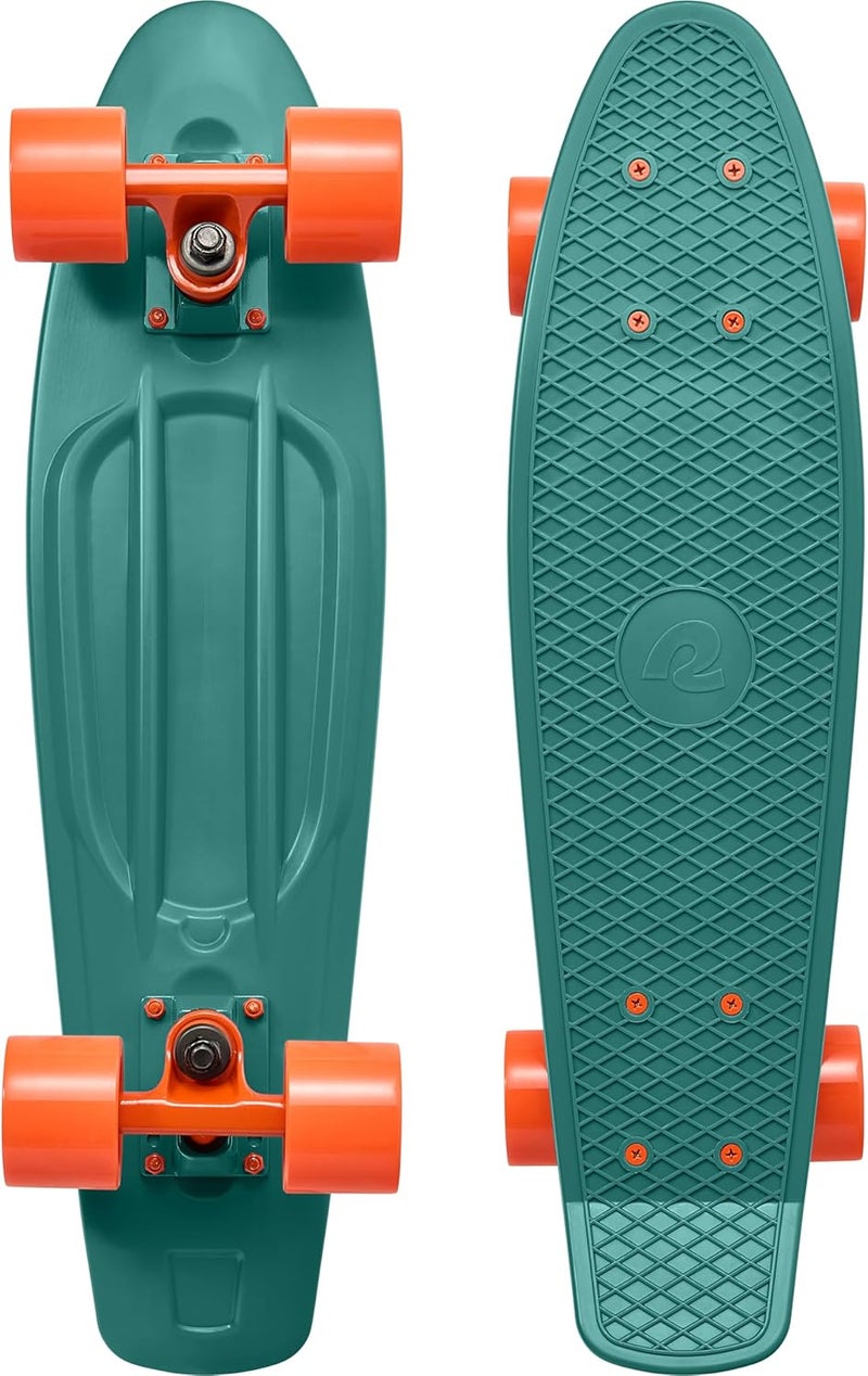 Retrospec Quip Mini Cruiser Skateboard 22.5" Classic Retro Plastic Cruiser Complete Skateboard with ABEC 7 Bearings and PU Wheels Compact Board w/Grippy, Molded Waffle Deck - Image 1