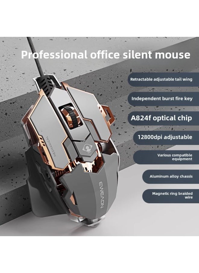 Generic - MK500 Mechanical Macro Electric Competition Special Qingying Weight Mute Metal Wired Desktop Mouse Computer-Color:Battleship Gray Qingying Silent Version [12800dpi Qingying Full-key Macro Programming Qingying Tail Wing Adjustable. Qingying - Image 1