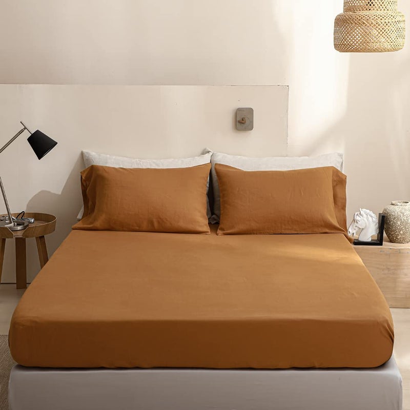 King Linens كينغ بياضات 100 ٪ من الكتان المجهز بلون صلب مغسول - (قطعة واحدة) - Image 1
