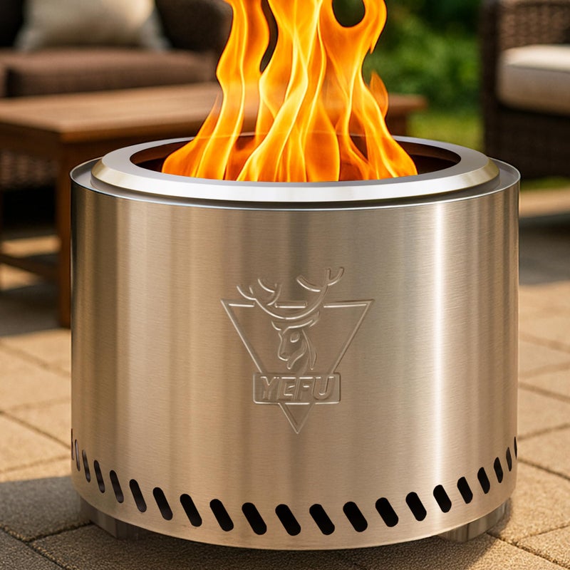 YEFU Fire Pit with Removable Ash-Pan: Smokeless Firepit 304 Stainless Steel Material - Outdoor Fire Pit Silver 19 inch - Smokeless Firepit for Outside Outdoor Patio Camping Backyard - Image 1