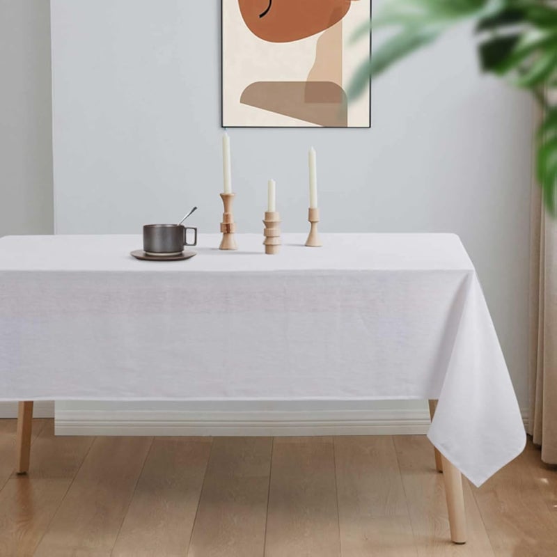 HOMBYS 100% Natural French Linen Tablecloth, 60x108 Inches White Table Cloth for 6-Foot Rectangle Tables, Washable Decorative Table Cover for Kitchen Dinning Tabletop and Daily Use