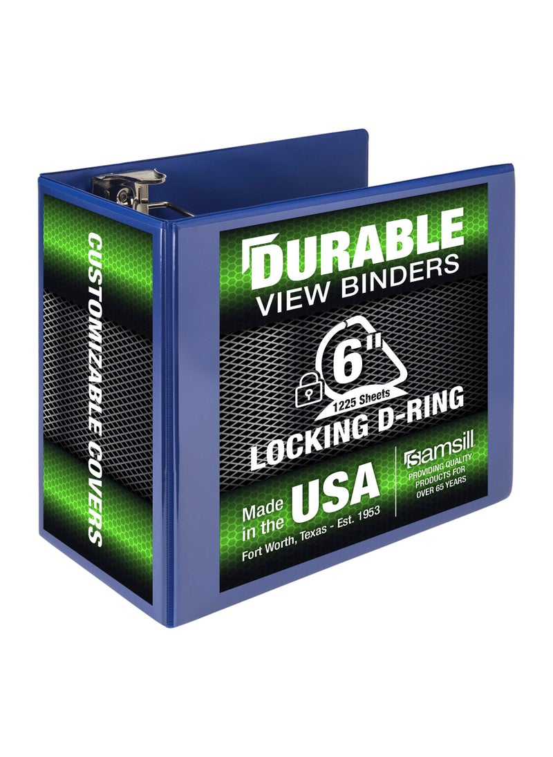 Samsill Samsill Durable 6 Inch Binder, Made in The USA, Locking D Ring Binder, Customizable Clear View Cover, Blue, Holds 1225 Pages  - Image 1