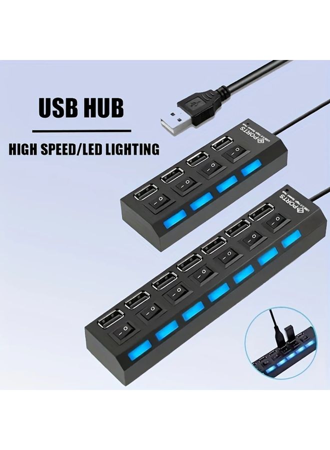 Black 7 Port USB 2.0 Hub Splitter High Speed Expander Docking Station for PC Laptop - Image 2