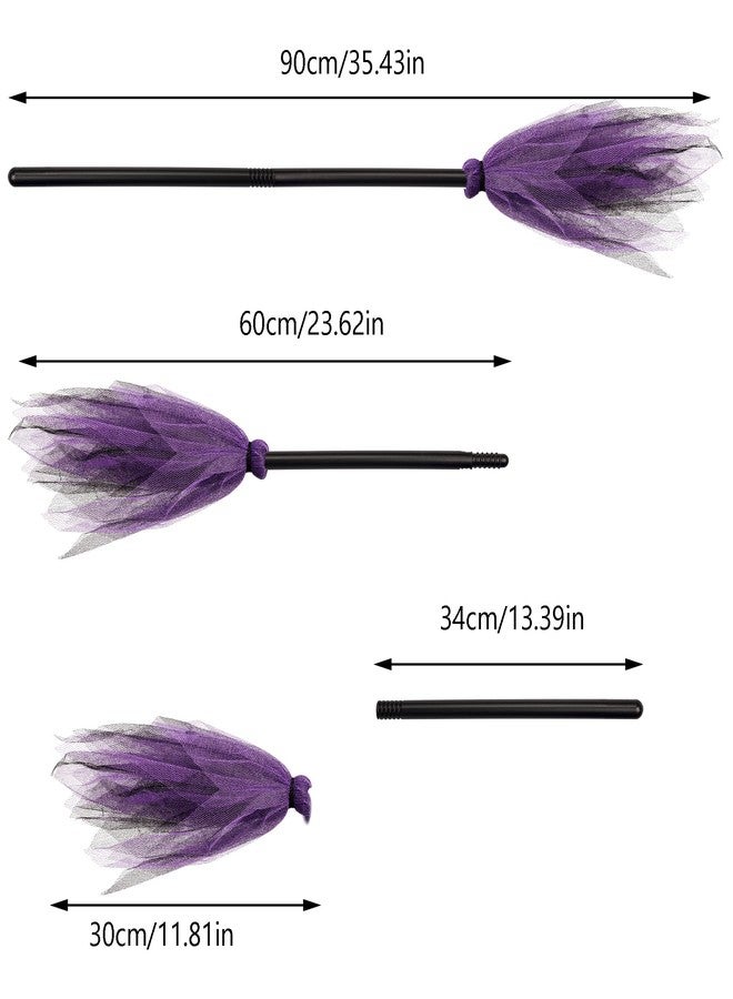 Jmkcoz 3 Pcs Halloween Witch Broom Plastic Witch Broomstick Broom Cosplay Props for Halloween Costume Haunted House Decoration, Masquerade Show Dress Up Party Supplies (Green, Purple, Orange) - Image 2