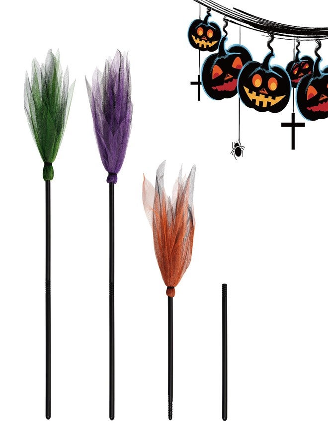Jmkcoz 3 Pcs Halloween Witch Broom Plastic Witch Broomstick Broom Cosplay Props for Halloween Costume Haunted House Decoration, Masquerade Show Dress Up Party Supplies (Green, Purple, Orange) - Image 4
