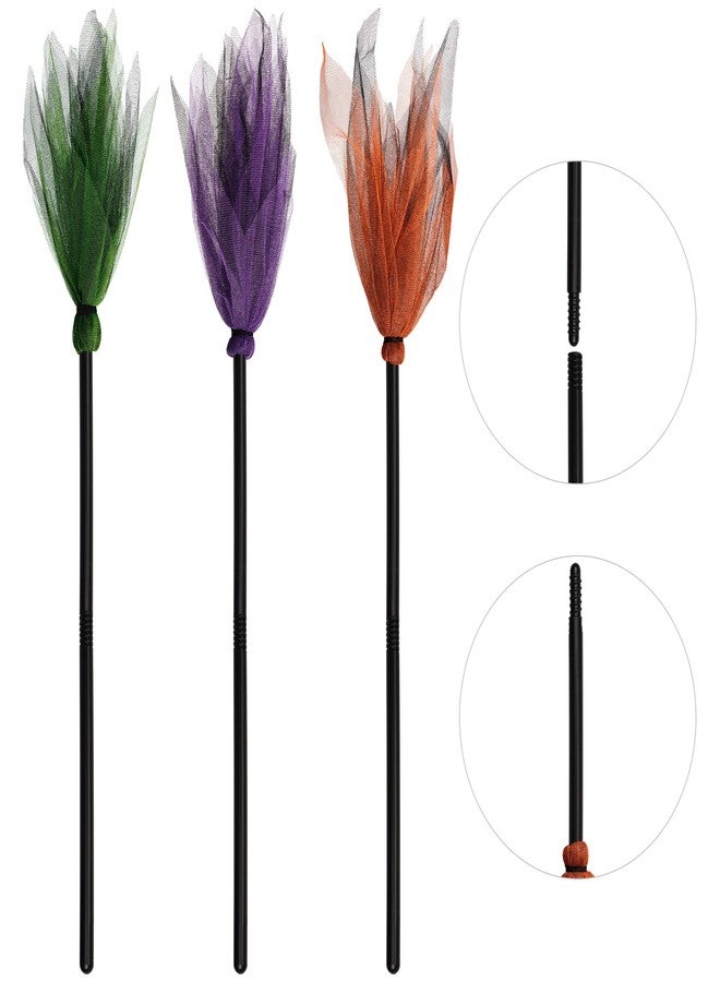 Jmkcoz 3 Pcs Halloween Witch Broom Plastic Witch Broomstick Broom Cosplay Props for Halloween Costume Haunted House Decoration, Masquerade Show Dress Up Party Supplies (Green, Purple, Orange) - Image 1