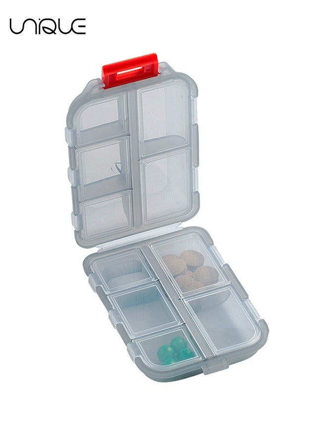 Unique Pill Case - Portable Supplements Tablet Container Box with 10 Compartments - Medicine Capsule Vitamin Foldable Organizer Dispenser Holder Storage for Travel Trip Pocket Purse - Clear Gray - Image 1