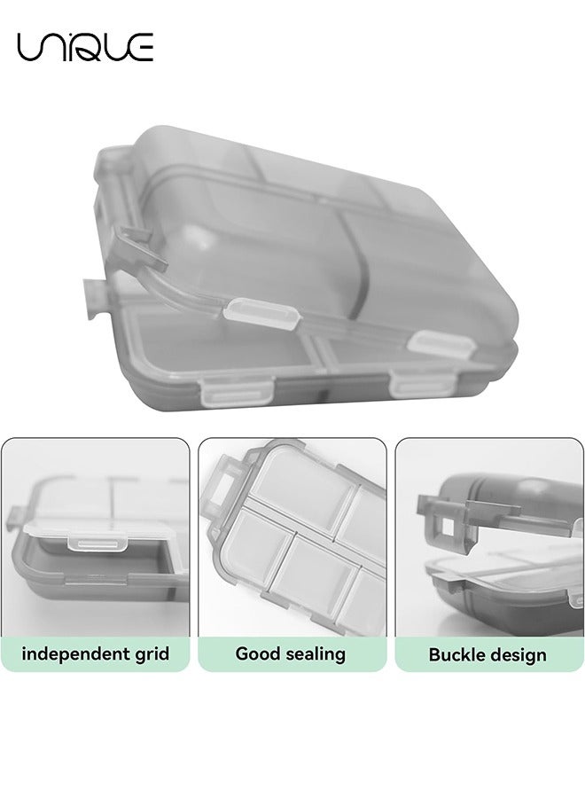 Unique Pill Case - Portable Supplements Tablet Container Box with 10 Compartments - Medicine Capsule Vitamin Foldable Organizer Dispenser Holder Storage for Travel Trip Pocket Purse - Clear Gray - Image 3