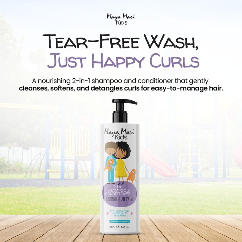 MAYA MARI 2 in 1 Natural Kids Shampoo and Conditioner, Tear Free | For Toddlers with Curly Hair | For All Kids Hair Types | Coconut & Lime Twist, Made in the USA, 32 Fl Oz - Image 2