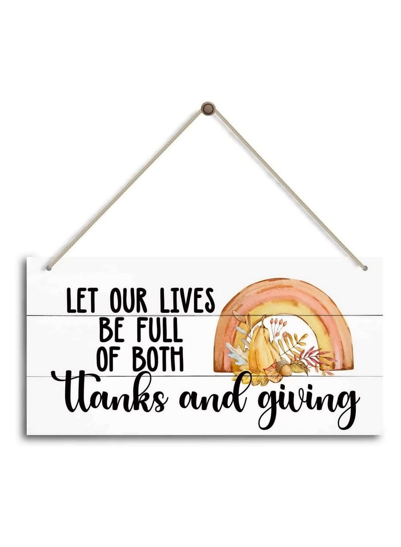 اب تو ديت  لافتة باب لعيد الشكر بتصميم عبارة "Let Our Lives Be Full Of Both Thanks And Giving"، لوحة فنية موسمية للخريف - Image 1