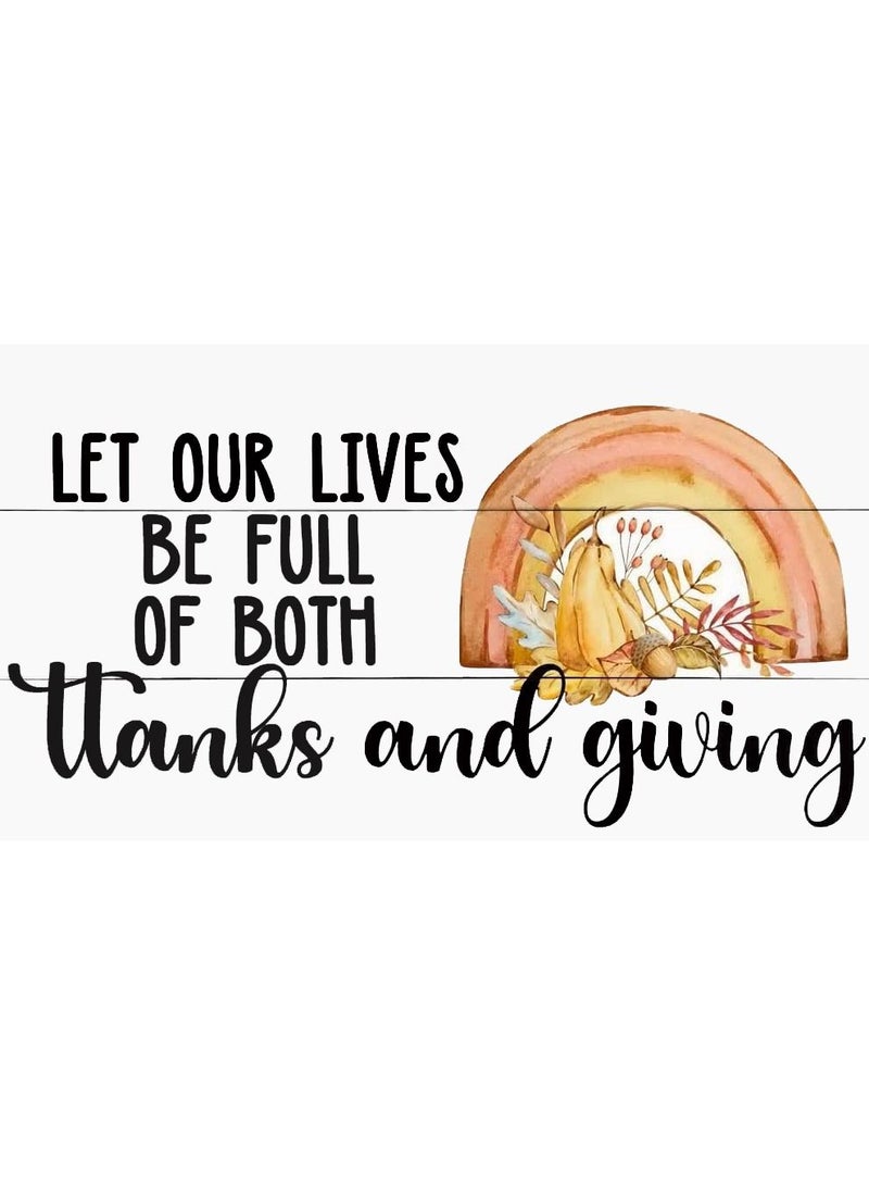 اب تو ديت  لافتة باب لعيد الشكر بتصميم عبارة "Let Our Lives Be Full Of Both Thanks And Giving"، لوحة فنية موسمية للخريف - Image 2