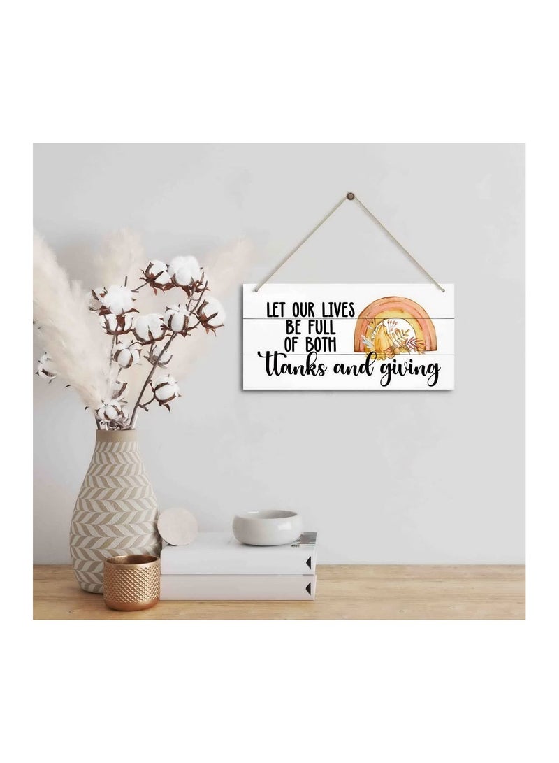 اب تو ديت  لافتة باب لعيد الشكر بتصميم عبارة "Let Our Lives Be Full Of Both Thanks And Giving"، لوحة فنية موسمية للخريف - Image 3