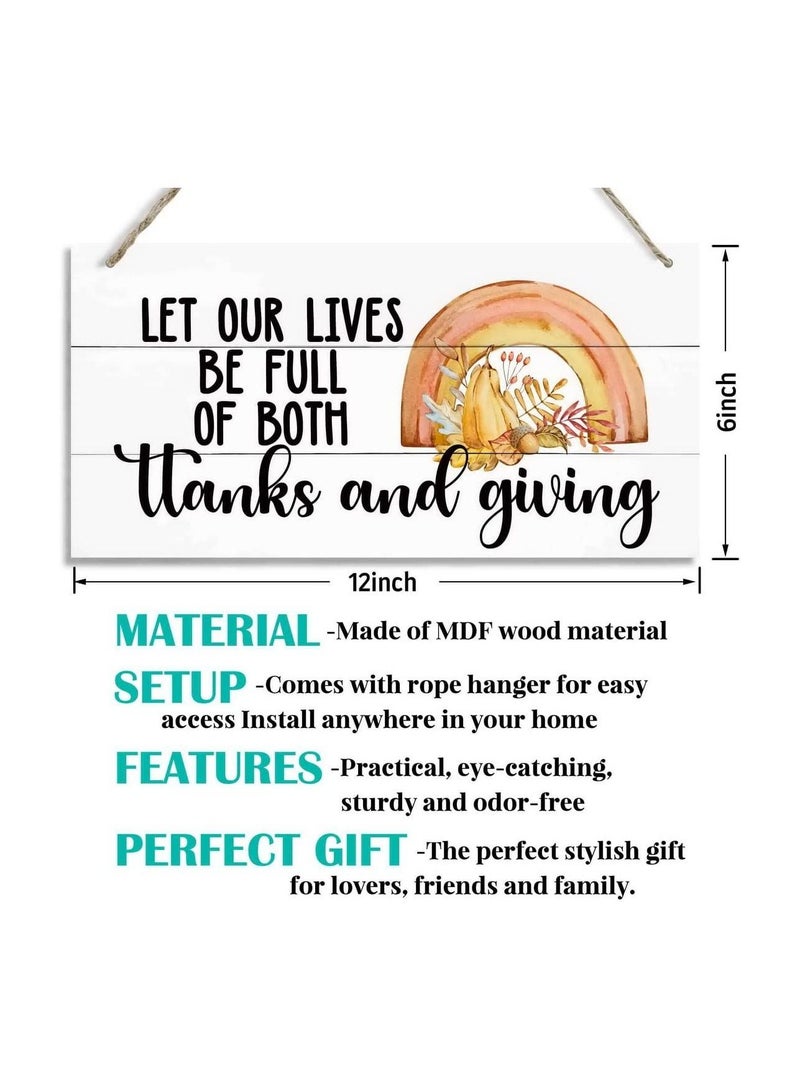 اب تو ديت  لافتة باب لعيد الشكر بتصميم عبارة "Let Our Lives Be Full Of Both Thanks And Giving"، لوحة فنية موسمية للخريف - Image 4