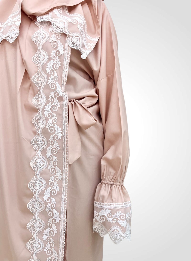 AL-HRAER A Very Soft And Comfortable Prayer Dress With Embroidery Lace Trim Consisting Of One Piece Includes a Veil And It Covers The Whole Body With A Uniform And Wide Size Suitable For All Bodies - Image 2