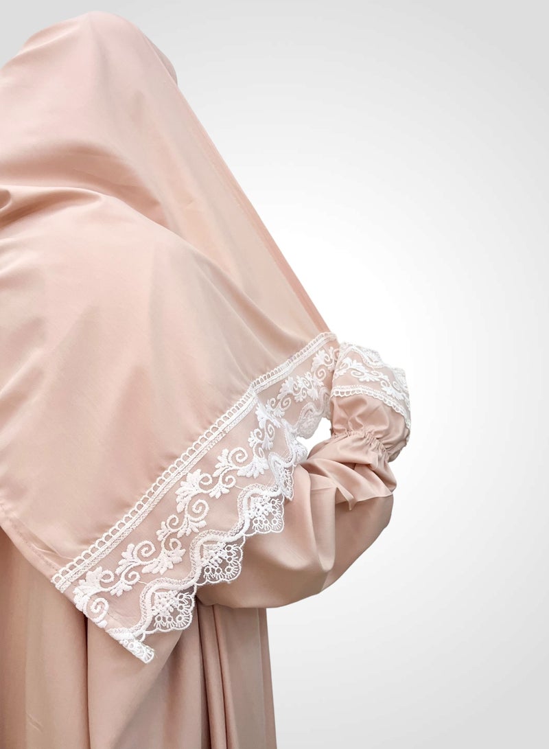 AL-HRAER A Very Soft And Comfortable Prayer Dress With Embroidery Lace Trim Consisting Of One Piece Includes a Veil And It Covers The Whole Body With A Uniform And Wide Size Suitable For All Bodies - Image 3