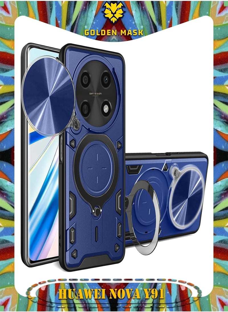 جولدن ماسك جولدن ماسك لهاتف هواوى نوفا واى 91 (Huawei nova Y91) جراب حماية مع باب جرار لحماية عدسة  الكاميرا المدرعة مدمج بزاوية 360 درجة - (ازرق) 