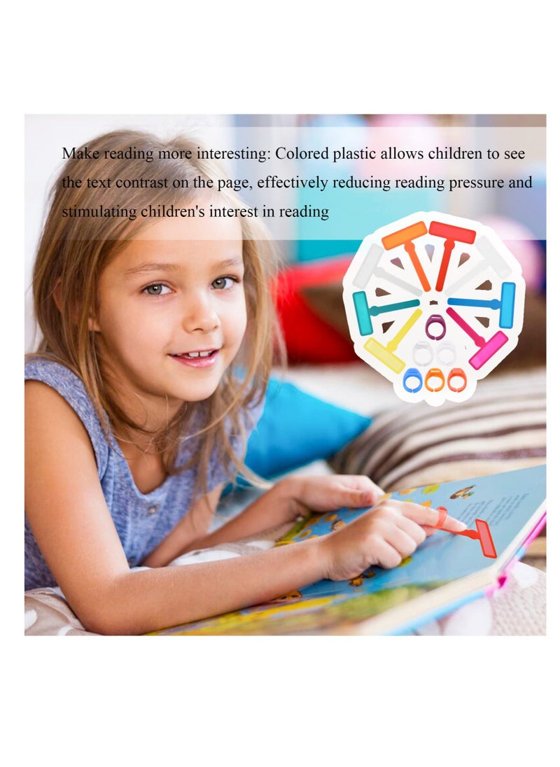 Dyslexia Tools for Kids, 8 Pcs Guided Reading Strips Tools, with 6pcs Finger Rings, Highlight Reading Strips Bookmarks, Reading Pointers for Kids, Children Reading Finger Trackers