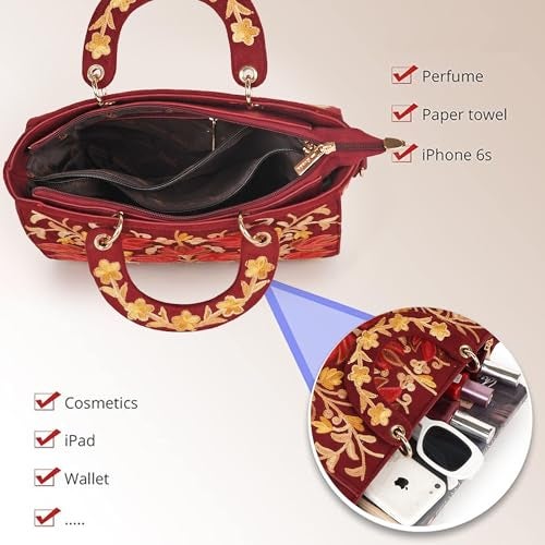 EVEDA Synthetic Leather Gorgeous Embroidery Stylish Design Shoulder Crossbody Hobo Women Handbag (Maroon) - Image 4