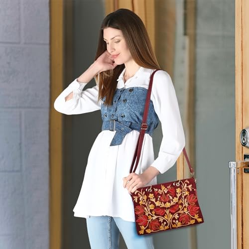 EVEDA Synthetic Leather Gorgeous Embroidery Stylish Design Shoulder Crossbody Hobo Women Handbag (Maroon) - Image 5