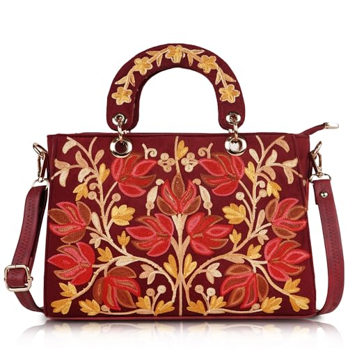 EVEDA Synthetic Leather Gorgeous Embroidery Stylish Design Shoulder Crossbody Hobo Women Handbag (Maroon) - Image 1