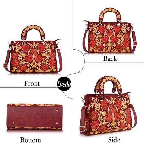 EVEDA Synthetic Leather Gorgeous Embroidery Stylish Design Shoulder Crossbody Hobo Women Handbag (Maroon) - Image 3