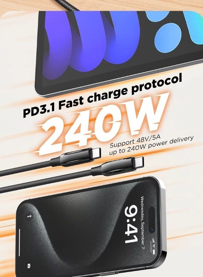 LDNIO كابل USB C 240W PD3.1 كابل شحن فائق السرعة | كابل بيانات Type-C إلى Type-C بطول 1 متر | شحن سريع عالي الطاقة 5A لهواتف iPhone وSamsung وHuawei وXiaomi وأجهزة الكمبيوتر المحمولة | كابل متين من سبائك الزنك - Image 4